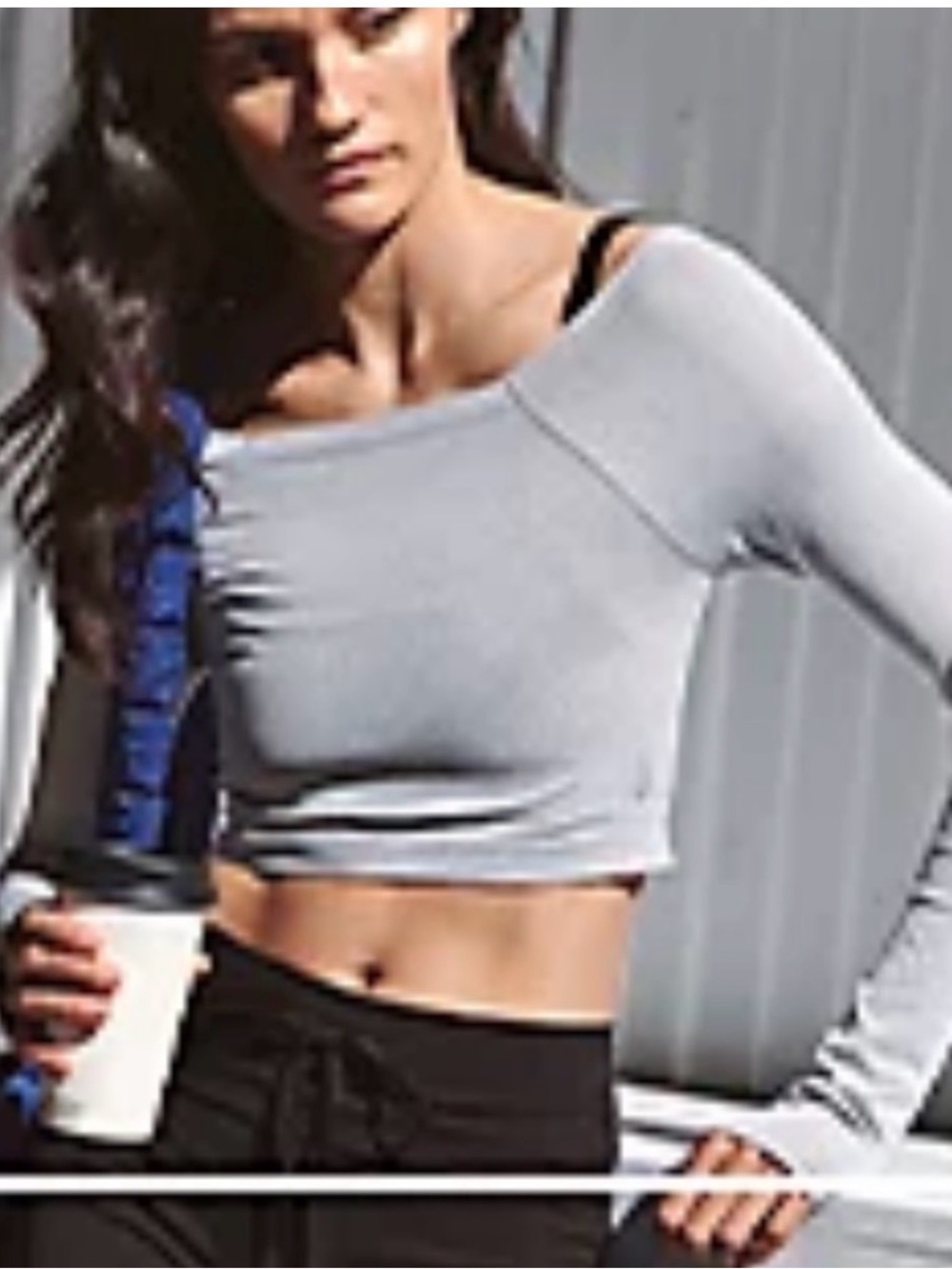 Free People Light Gray Cropped Long-Sleeve Scoop Top